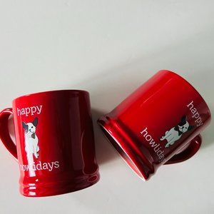 THRESHOLD 2 Red "Happy Howlidays" Mugs Features French Bulldog